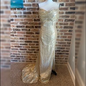 Gold Sequin Bridesmaid / Evening Slit Dress / Gown